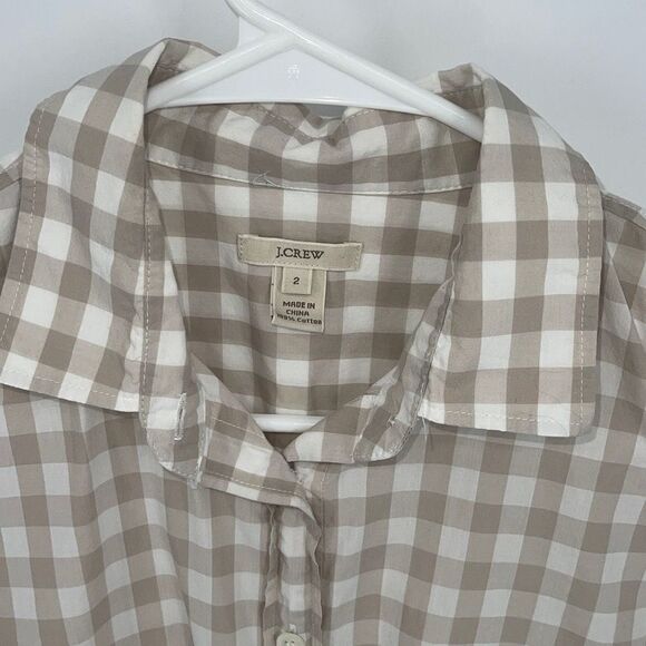 J Crew Womens Button Up Shirt Long Sleeve Check Blouse 100% Cotton Tan Size 2 - Picture 3 of 7